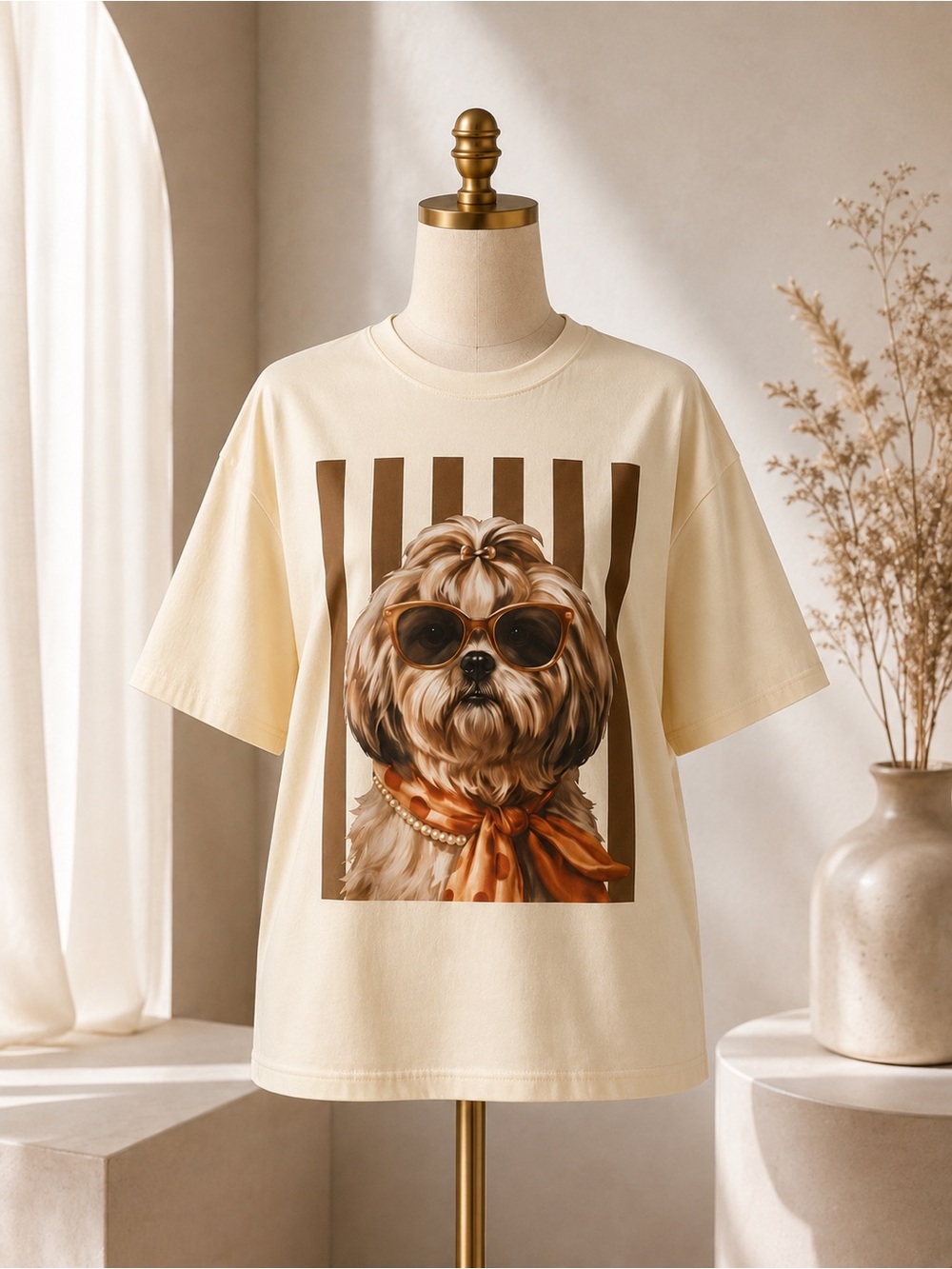 Stylish yellow Dog Graphic Tee with Sunglasses Design